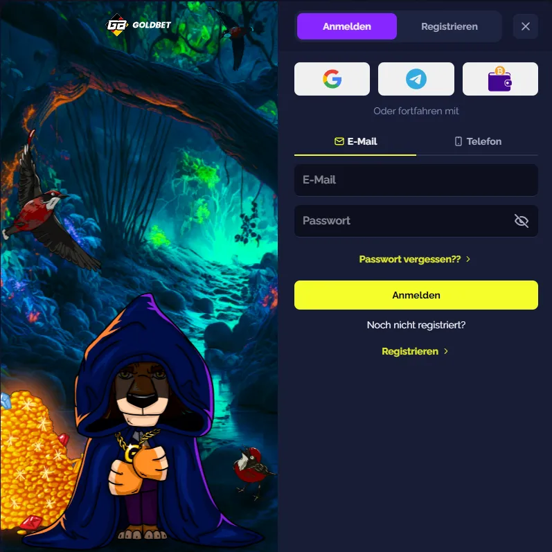 Anmeldeformular bei Goldbet Casino
